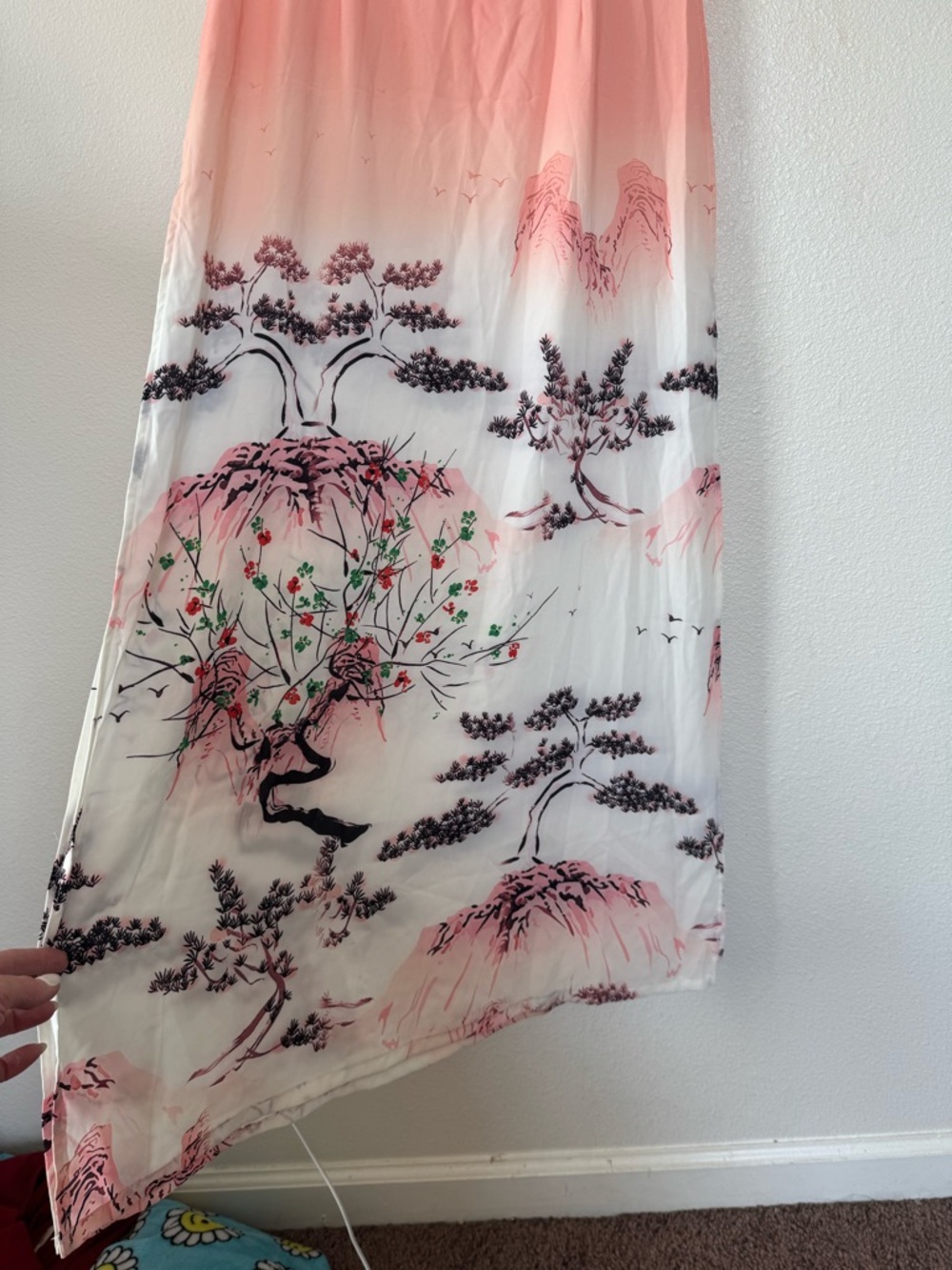 Ao Dai Vietnamese Dress Tunic Cherry Blossom Ombre Peach XS - Picture 2 of 10